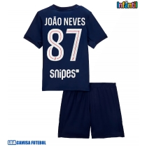 Camisa de Futebol Paris Saint-Germain Joao Neves #87 Equipamento Principal Infantil 2025-26 Manga Curta (+ Calças curtas)
